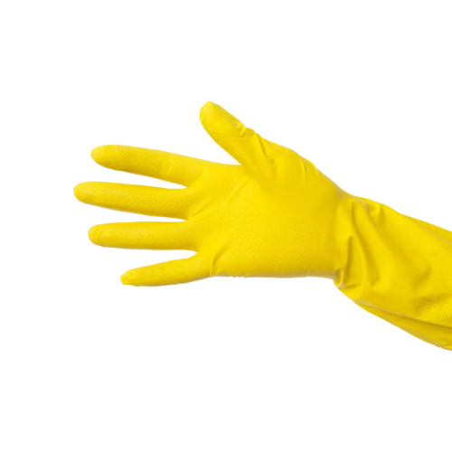 Перчатки латексные хозяйственные с хлопковым напылением Лотос (желтые, размер L)