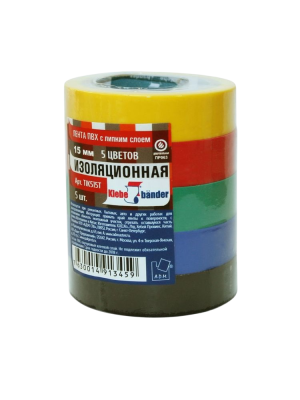 Набор изолент ПВХ Klebebander, 15мм*10м*130 мкм, 5 цветов