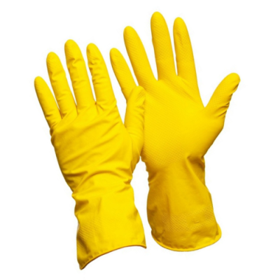 Перчатки латексные хозяйственные с хлопковым напылением Лотос (желтые, размер L)