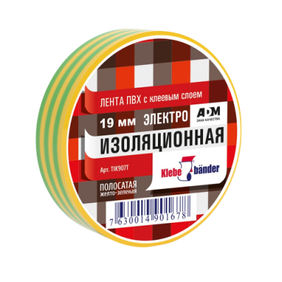 Изолента ПВХ Klebebander, 19мм*20м*130 мкм, желто-зеленая