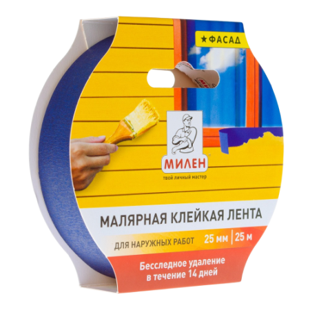 Малярная лента бумажная фасадная, 25мм*25м, МИЛЕН