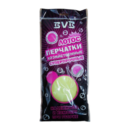 Перчатки латексные хозяйственные с хлопковым напылением Лотос (желтые, размер L)
